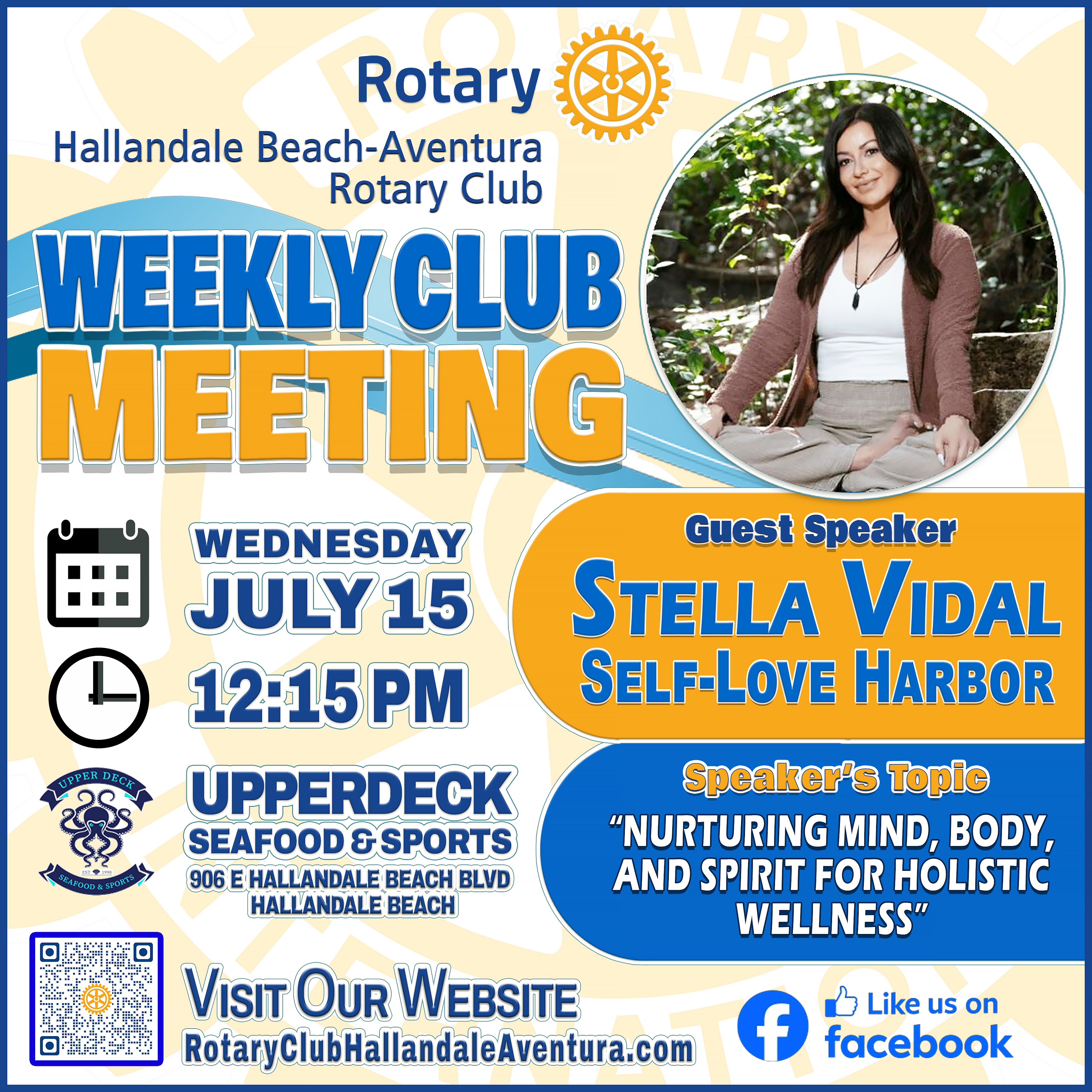 Weekly Club Meeting: Wed., Jul 15, @ 12:15 pm